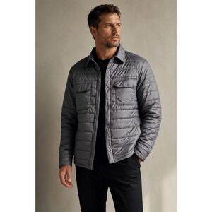 George Mens Puffer Shirt Jacket Grey Quilted‎ Snap Front Shacket 3XL 54-56
